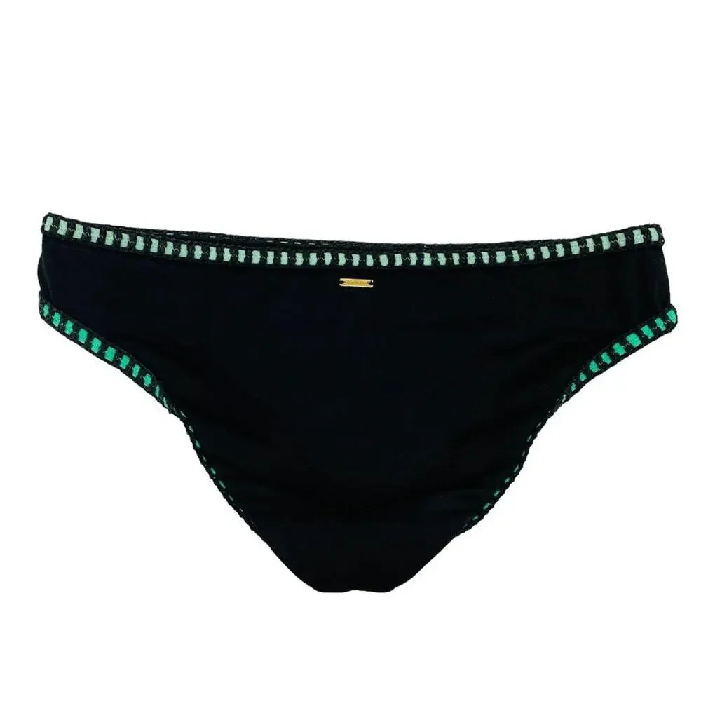Victoria's Secret Black Bikini Swim Bottom Colorful Crochet Trim Size Medium